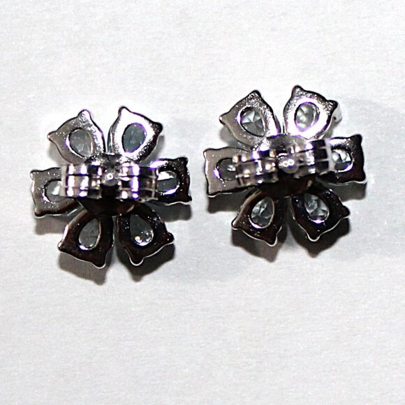Sterling Silver Blue Topaz Floral Stud Earrings - Picture 2 of 4